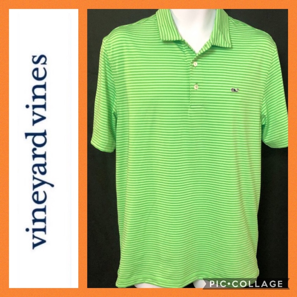 Vineyard Vines Green Striped Polo Sz M
